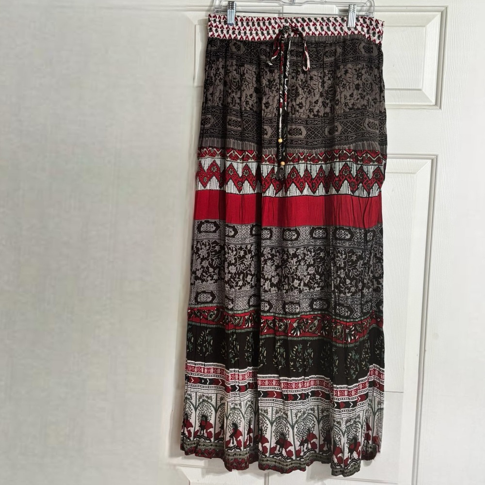 Alisha & Chloe Skirt Women XL Red Black NWT Boho Mixed Print Lined Drawstring